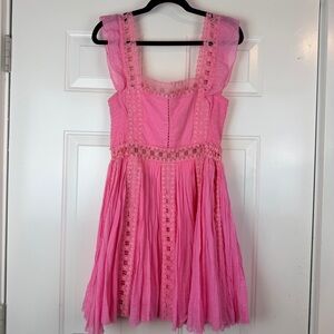 Free People One Verona pink mini dress smocked, lace size medium